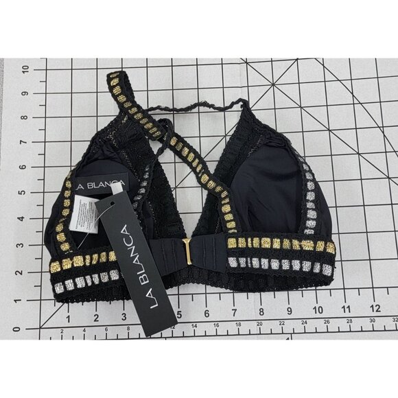 NWT La Blanca 4 Metallic Ribbon-stitch Black Bikini Top Swimsuit #86609 - Picture 3 of 4